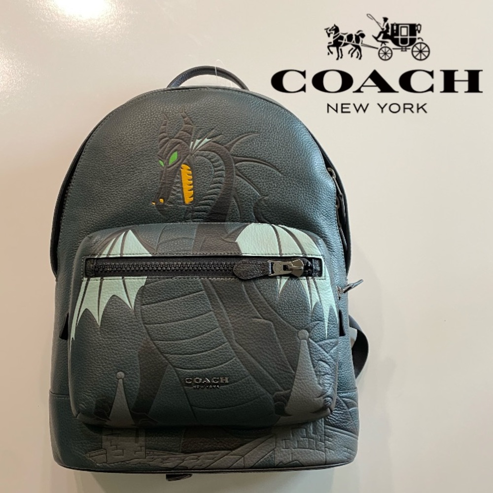 NWT Disney X Coach West Backpack Leather Villain Maleficent Dragon Graphic Bag